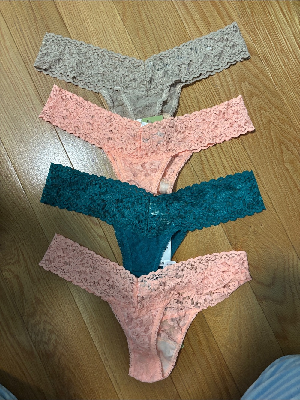 Women's Lace Thong Panties - Peach, Teal, Tan